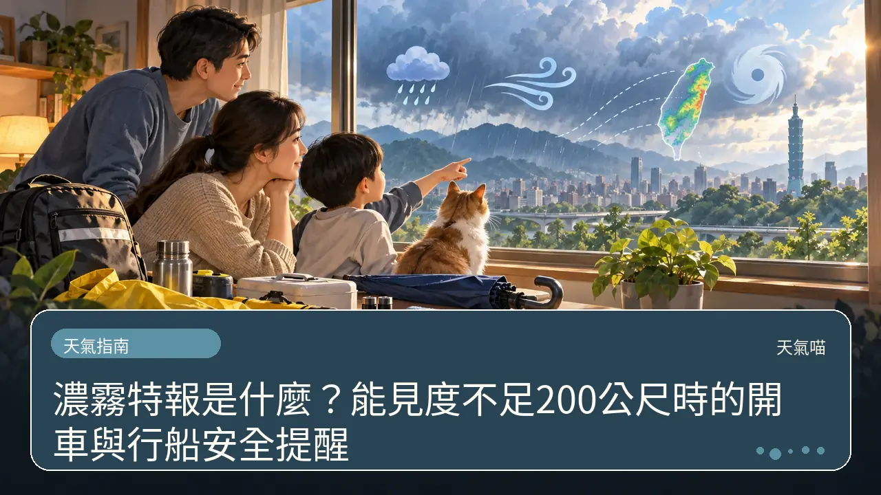 濃霧特報是什麼?能見度不足200公尺時的開車與行船安全提醒主題插畫