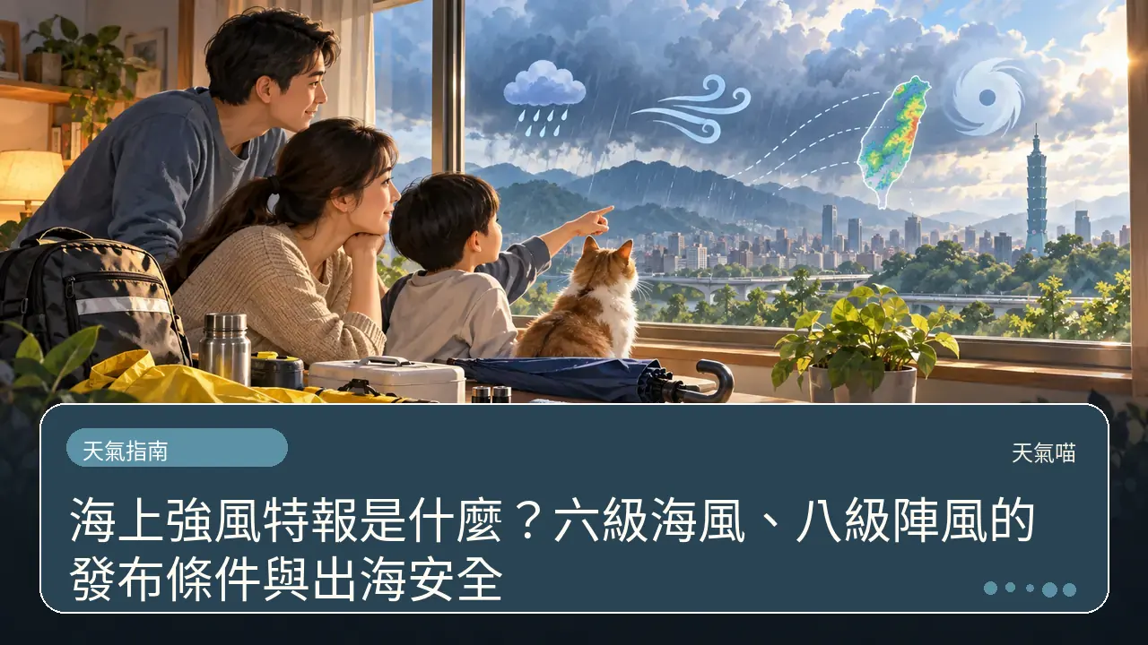 海上強風特報是什麼?六級海風、八級陣風的發布條件與出海安全主題插畫