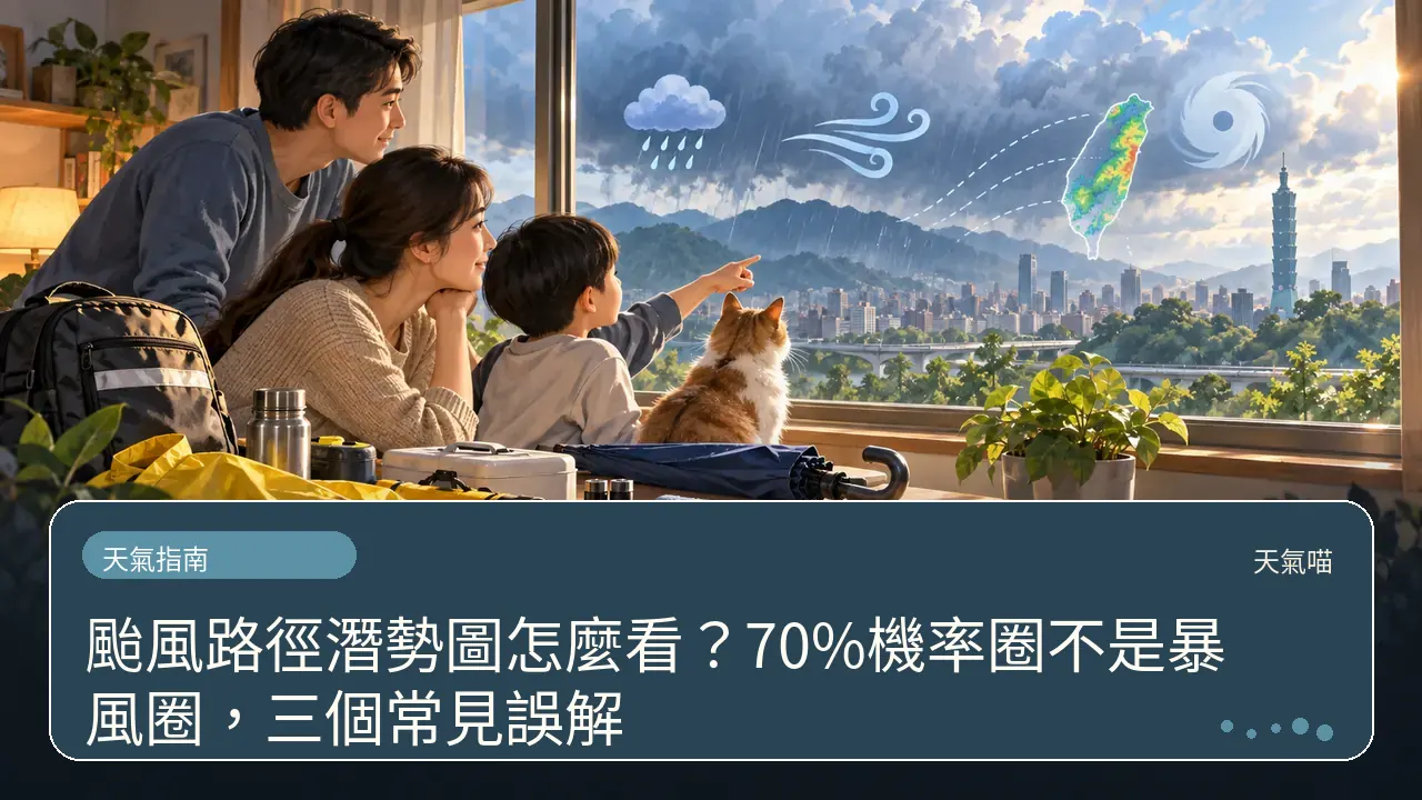 颱風路徑潛勢圖怎麼看?70%機率圈不是暴風圈,三個常見誤解主題插畫