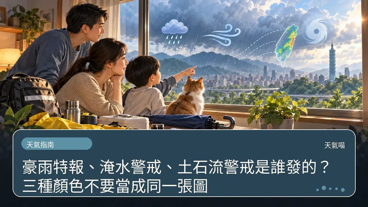 豪雨特報、淹水警戒、土石流警戒是誰發的?三種顏色不要當成同一張圖主題插畫