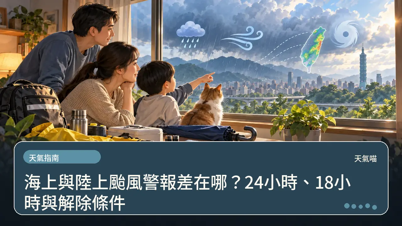 海上與陸上颱風警報差在哪?24小時、18小時與解除條件主題插畫