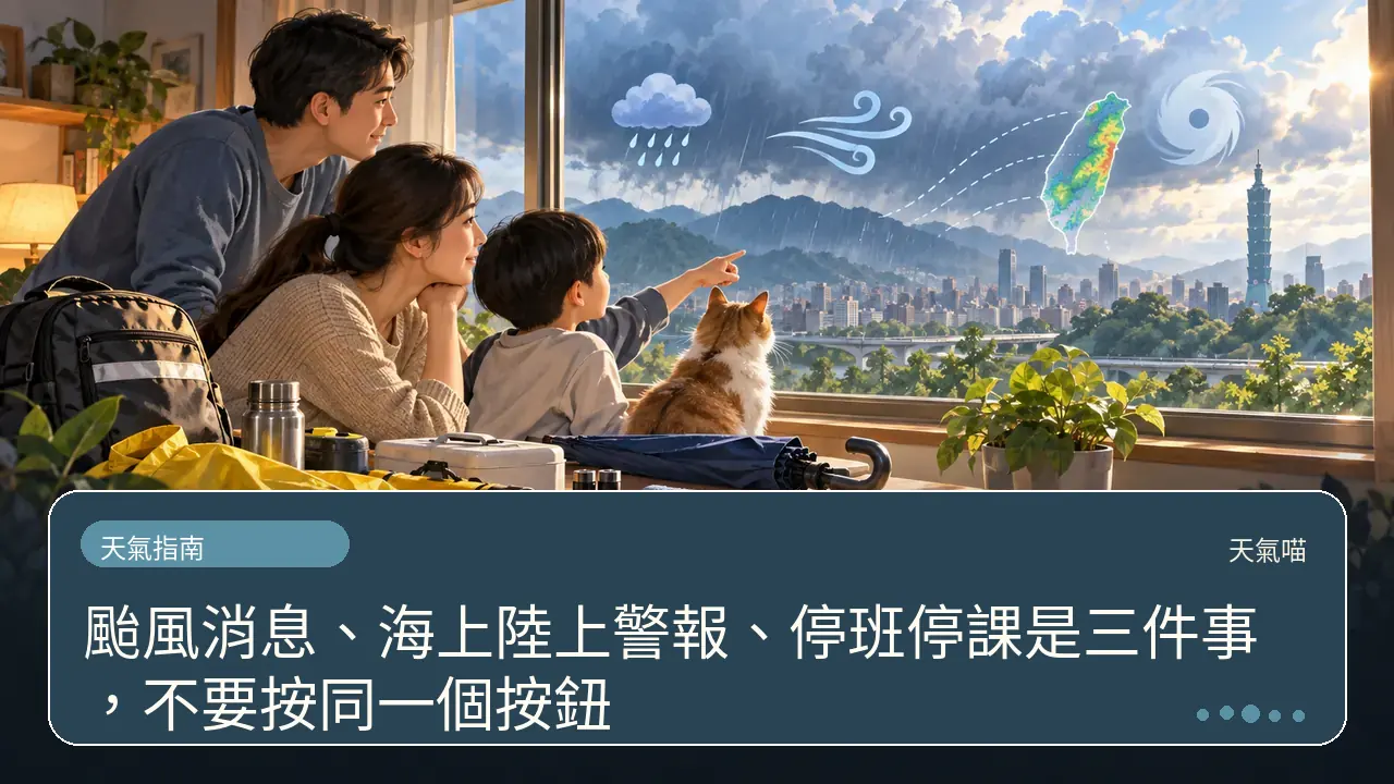 颱風消息、海上陸上警報、停班停課是三件事,不要按同一個按鈕主題插畫