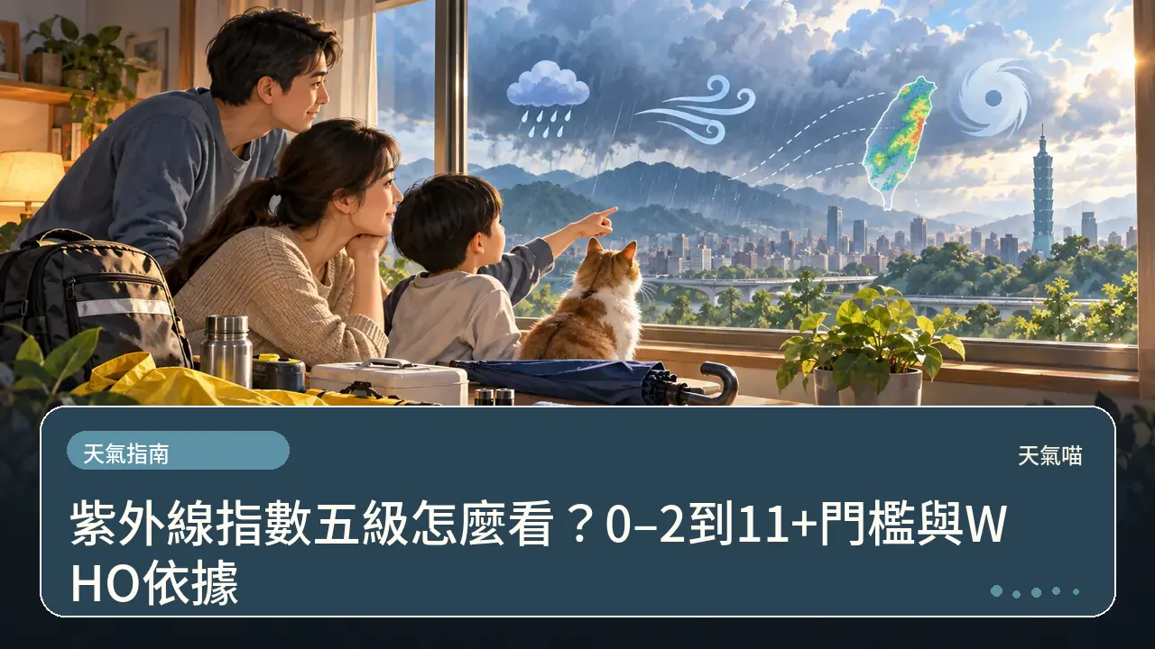 紫外線指數五級怎麼看？0–2到11+門檻與WHO依據主題插畫